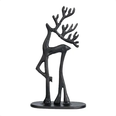 Produktbild von Design and Decor - Kleine schwarze Rentier-Figur im roten & grünen Pullover - Wohnaccessoire - Weihnachtsdekoration - Geschenkidee