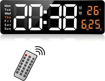 Produktbild von MODFU Digitale Wanduhr, USB-Wanduhr mit großem Display, LED-Digitaluhr mit Fernbedienung, Timer und Countdown, große Uhr mit Datum, Wochentag, Temperatur
