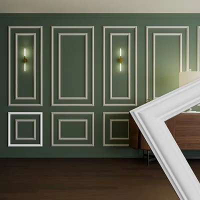 Produktbild von HEXIM Stuckleisten Wandrahmen Sets HDPS weiß - Auswahl an Größen für Wand, Decke, Bilder & Spiegel - Leichte Stuckleisten zur Erzeugung architektonischer Tiefe (RM18-C 60X60CM)
