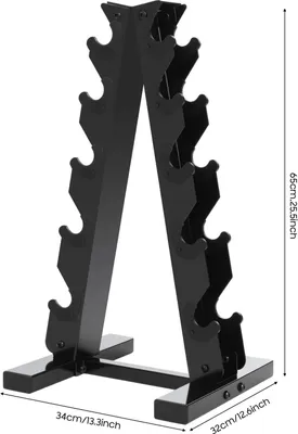 Image de Support pour haltères - Structure en A à 5 niveaux - Acier robuste - Pour 5 paires d'haltères - Max. 100 kg - Noir