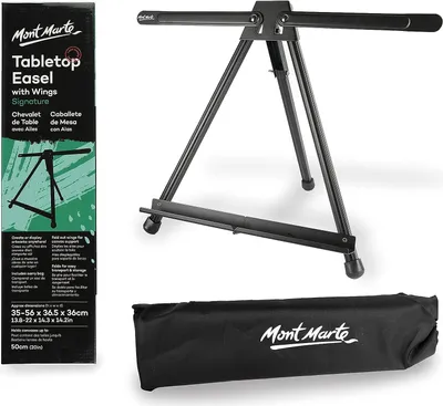 Produktbild von Mont Marte Tischstaffelei Aluminium – 56 cm Höhe – Ideal für Leinwände und Keilrahmen bis 50 cm, Perfekt für Ateliers, Veranstaltungen und Events