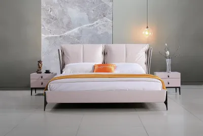 Produktbild von Bett Leder 2x Nachttisch 3 tlg. Schlafzimmer Set Möbel Modern Luxus Betten