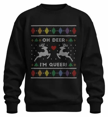 Obrázok produktu pre Oh Deer I'm Queer LGBTQ X-Mas - škaredý vianočný sveter Vianočný uni sveter, čierny, L