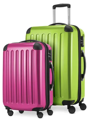 Produktbild von Alex - 2er Set Handgepäck + Mittelgroßer Koffer, Kofferset Resekofffer Trolleys Hartschale Polycarbonat glänzend,Apfelgrün-Magenta