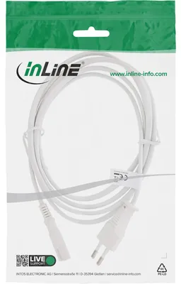 Produktbild von InLine Netzkabel, Netzstecker auf Euro 8 C7 Stecker, weiß, 0,3m, 0,3 m