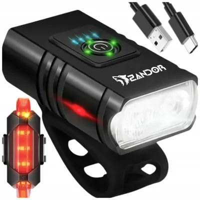 Obrázok produktu pre Sada bicyklových svetiel Zandor LED s USB nabíjaním, predné a zadné svetlo, 6 režimov, Cree T6, vodotesné