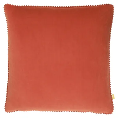 Samtkissen mit Pompon-Borte, 45x45 cm, 1 Stück, Backstein