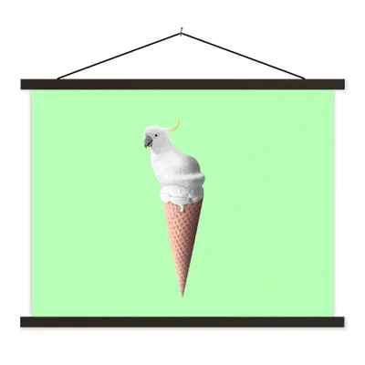 Produktbild von MuchoWow® Textilposter Papagei - Eistüten - Eiscreme - Weiß - Grün 40x30 cm mit schwarzem Rahmen - Dekorationen