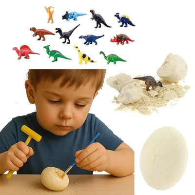 Obrázek produktu pro Dinosauří vejce, naleziště fosilií, archeologické vykopávky, dinosaurus vylézající z vejce, archeolog