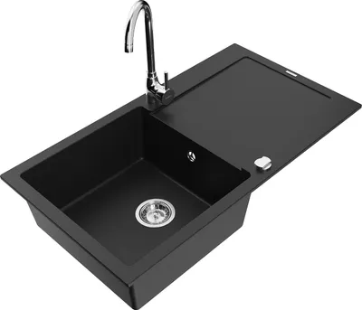 Immagine prodotto di Mexen Leo lavello da cucina in granito con 1 vasca e gocciolatoio e rubinetto Telma, nero - 6501-77-670200-00