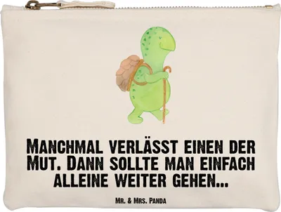 Produktbild von Mr. & Mrs. Panda Pouch Schildkröte Wanderer Grösse XL Große - Weiß - Geschenk, Schulmäppchen, kosmetiktäschchen, Schildkröten, Motivationsspruch, Rucksack, Motivation