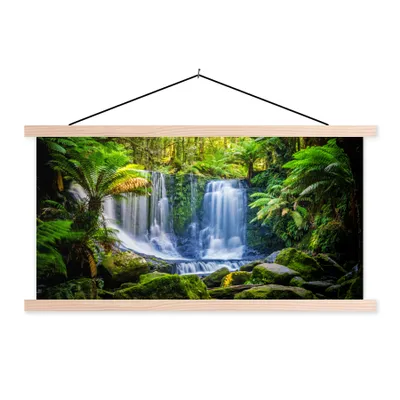 Produktbild von MuchoWow® Textilposter Dschungel - Wasserfall - Australien - Pflanzen - Natur 60x30 cm mit holzfarbenen Rahmen - Dekoration
