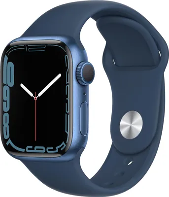 A close-up studio shot of a blue Apple Watch.