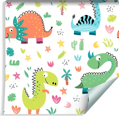 Produktbild von 10m VLIES TAPETE Rolle Kinderzimmer Dinosaurier Blumen Kakteen Natur XXL