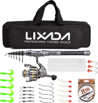 Produktbild von Lixada Teleskop Angelrute und Reel Combo Full Kit Spinning Angelrolle Gang Organizer Pole Set mit 100M Angelschnur Koeder Haken Jigkopf und Fischen Tragetasche Fall Angelzubehoer