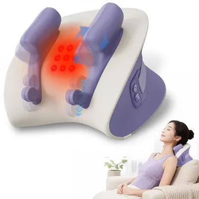 Produktbild von Nackenmassagegerät mit Wärmefunktion, elektrisches Massagekissen Schulter Nacken, Shiatsu Massage mit Akku, 3 Intensitäten, 4 Massageköpfe