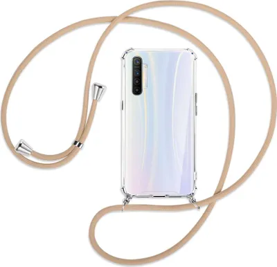 Produktbild von Handykette Backcover-Schutzhülle mit Band (Metall silberfarben) für Realme XT / XT 730G / X2 - beige