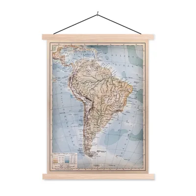 Obrázek produktu pro MuchoWow® Textilní plakát - Klasická mapa světa Jižní Amerika - 120x160cm - S hnědými lamelami