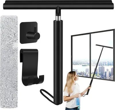Produktbild von Famanu Duschabzieher 2-in-1 - Schwarze, teleskopierbare Reinigungslösung 120 cm