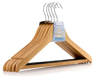 Produktbild von 20 Naturfarbene Holz Kleiderbügel mit rutschfestem Hosensteg - 45cm