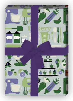 Produktbild von Hobby koch Geschenkpapier mit Koch Geräten auf grün - G7586, 32 x 48cm