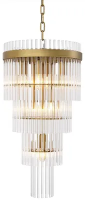 Produktbild von Casa Padrino Luxus Kronleuchter Antik Messingfarben Ø 35,5 x H. 68 cm - Moderner Metall Kronleuchter mit edlen Glasröhren - Luxus Kollektion