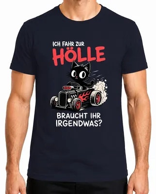Imagen del producto de Camiseta para hombre, color azul marino, con el texto "Me voy al infierno, ¿necesitan algo?", estilo sarcástico. Talla M