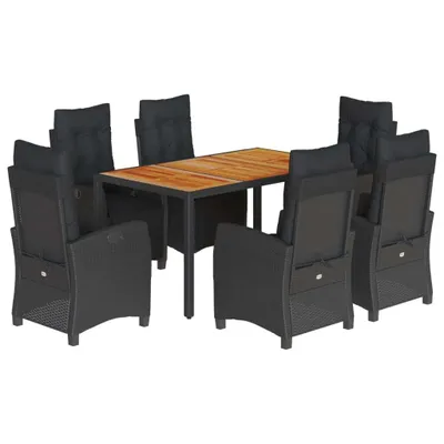 Produktbild von 7-tlg. Garten-Essgruppe mit Kissen Schwarz Poly Rattan