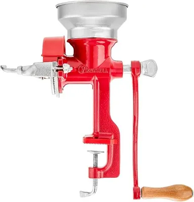 Produktbild von Getreidemühle Manuelle Gusseiserne Handmühle zum Mahlen von Kaffee, Mais, Hafer, Saatgut, Dicke Einstellbar, Kornmühle mit Niedrigem Trichter und Tischklemme, Grain Grinder Rot