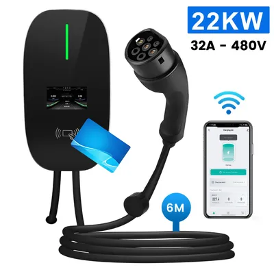Obrázok produktu pre Hexinex 22KW Wallbox 32A nabíjacie stanica na vysokonapäťový prúd s 6 m káblom typu 2 IP65 Smart App RFID pre všetky elektromobily