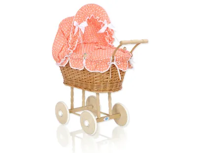 Produktbild von Wiklinvagn MY SWEET BABY mit pfirsichfarbenem Bettzeug aus Naturfaser für Puppen