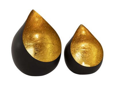 SVJ Home Decorations Teelichthalter Gould - 14x14x18 cm - Metall - Schwarz/Gold  - 2er Set