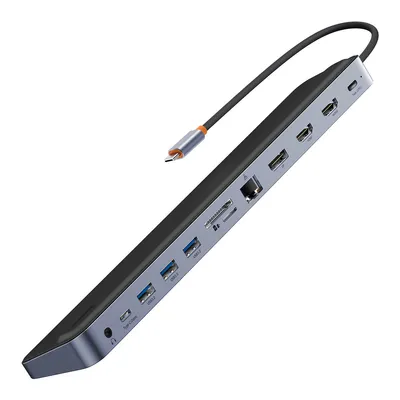 Produktbild von Baseus WKSX030213, USB 3.2 Gen 1 (3.1 Gen 1) Type-C, HDMI, RJ-45, DisplayPort, USB 3.0, 3.5mm, USB Typ-C, 5000 Mbit/s, Schwarz