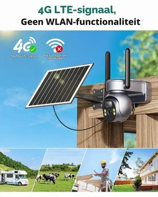 Zdjęcie produktu dla Kamera zewnętrzna 4G LTE – zasilana energią słoneczną, rozdzielczość 2K – obracana (PTZ) – noktowizor – czujnik ruchu – bezprzewodowa kamera monitoringu