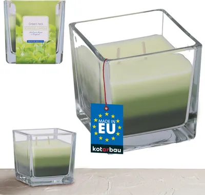 Image de KOTARBAU® Bougie parfumée à deux mèches dans un verre Bougie à deux mèches tricolore Idée cadeau  Aromathérapie Bougies décoratives Durée de combustion jusqu'à 32 heures Thé vert