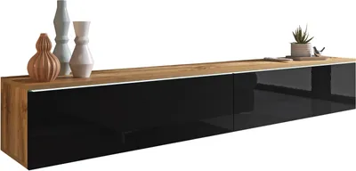 Image de MINIO go for it, Armoire TV "DONNA", Lowboard, 180cm, fixe, suspendue, Chêne Wotan / Couleur noir brillant