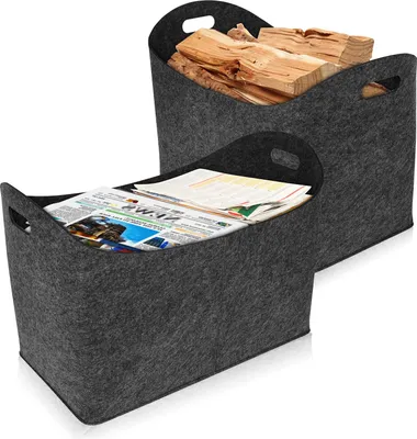Produktbild von YARDIN XXL Holzkorb für kaminholz mit verstärkten Griffen Kaminholzkorb Filzkorb Filztaschen Kaminholztasche Einkaufstaschen Büchertaschen 【2 Stück Dunkelgrau】