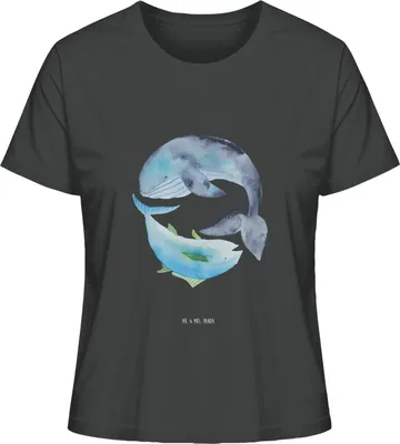 Produktbild von Mr. & Mrs. Panda damen shirt Walfisch Thunfisch Größe M - Anthrazit - Geschenk, Spruch Des Tages, Oberteil, Lustige Sprüche, Flachwitz, Basic T-Shirt, Wahl, Witz, Wal