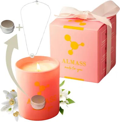 Productafbeelding van Geurkaars + een verzilverde halsketting met een parel + een kleine sieradendoos, 8% pure geur, cadeaudoos voor dames
