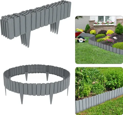 Produktbild von UISEBRT 4 Stk. Grau Holzbeetumrandung Blumenbeet-Einfassung Gartenbordüre Beetumrandung Rasenkante Gartenpalisade in Holzoptik aus PP - 2,3 Meter
