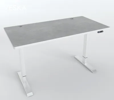 Produktbild von Höhenverstellbarer Schreibtisch (140 x 70 cm) - Sitz- & Stehpult - Bürotisch Elektrisch Höhenverstellbar mit Touchscreen & Stahlfüßen - Weiß/Stein-Grau