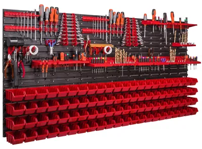 Werkzeugwand 1728x780 mm, 88 Stapelboxen, Werkzeughalter