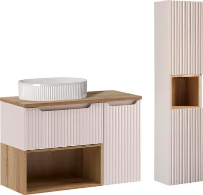 Produktbild von Waschtisch und Hängesäule 90.4cm Riva mit 2 Schubladen, Kaschmir