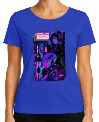 Imagen del producto de Camiseta para mujer, estilo anime, temática cyberpunk, vaporwave, con motivos de Japón y estética Y2K, color azul, talla M