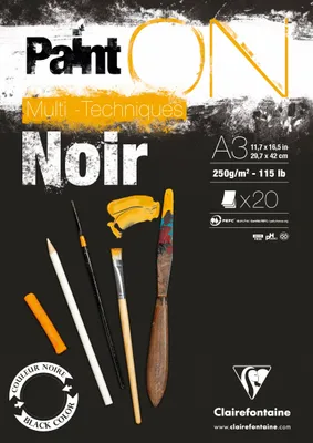 Obrázok produktu pre Clairefontaine Paint'On Black Pad Skicár 20 A3 250 g