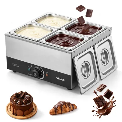 Produktbild von VEVOR Schokoladenschmelzmaschine 4 Abnehmbare Behälter Edelstahl 1,2 kW, für Bäckereien, Konditoreien und Restaurants, mit Temperaturregelung 30–85 ℃, Trockenlaufschutz, Schokoladentempiermaschine