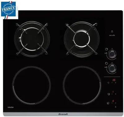 Produktbild von BRANDT BPI6413BM - Kombination Induktions- / Gasherd - 4 Bereiche - B 51 x T 58 cm - Glasbeschichtung - Schwarz