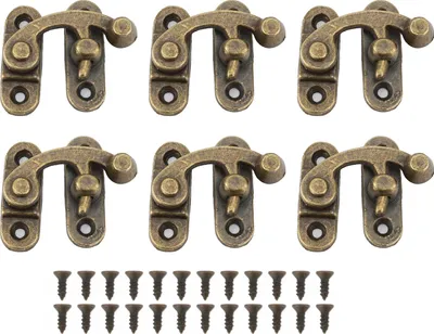 Produktbild von 6 Set Schwenkarm-Verschluss, Bronze, Mini-Vintage-Antik-Schloss, links, rechts, Haken, Haspe, Horn, Metallverschluss, gebogene Schnalle