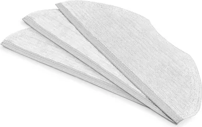Three white mop pads are stacked on a white background.