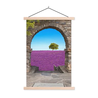 Produktbild von MuchoWow® Textilposter Blumen - Lavendel - Baum - Ansicht 40x60 cm mit holzfarbenen Rahmen - Poster